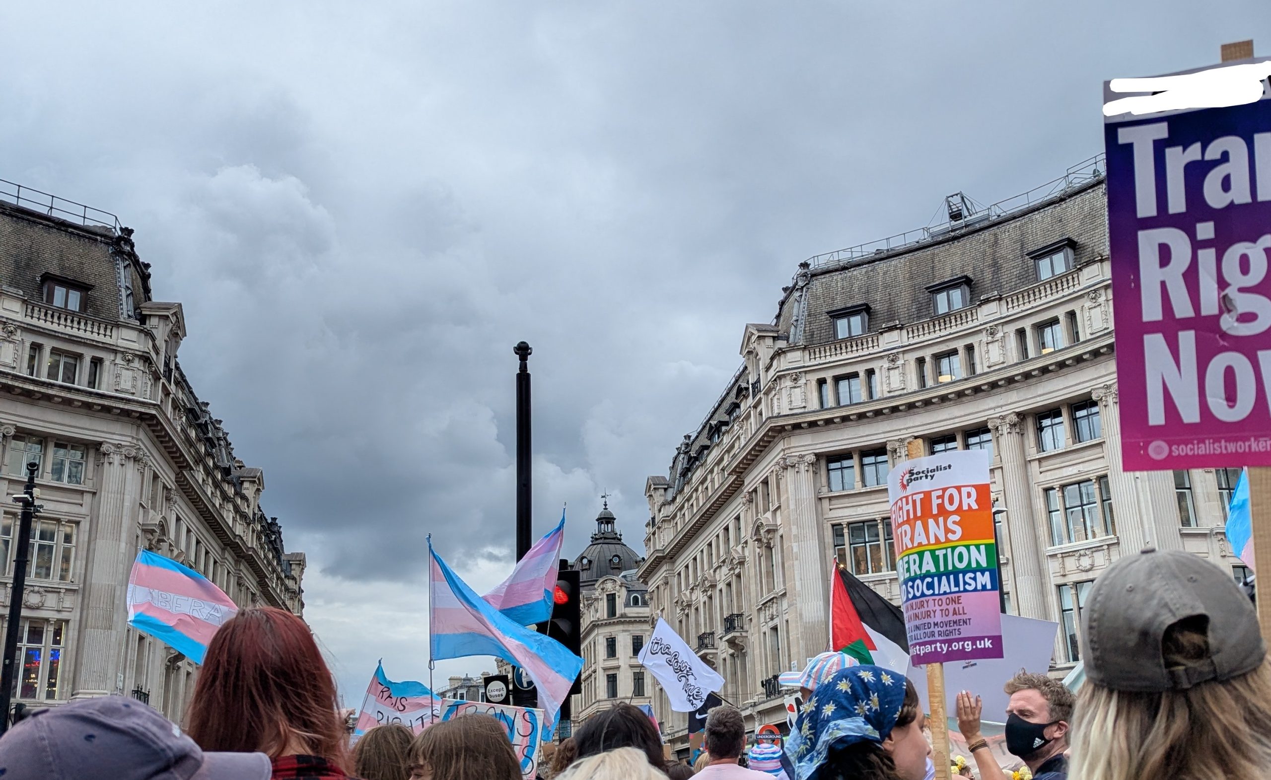 trans flags at trans pride march London 2025